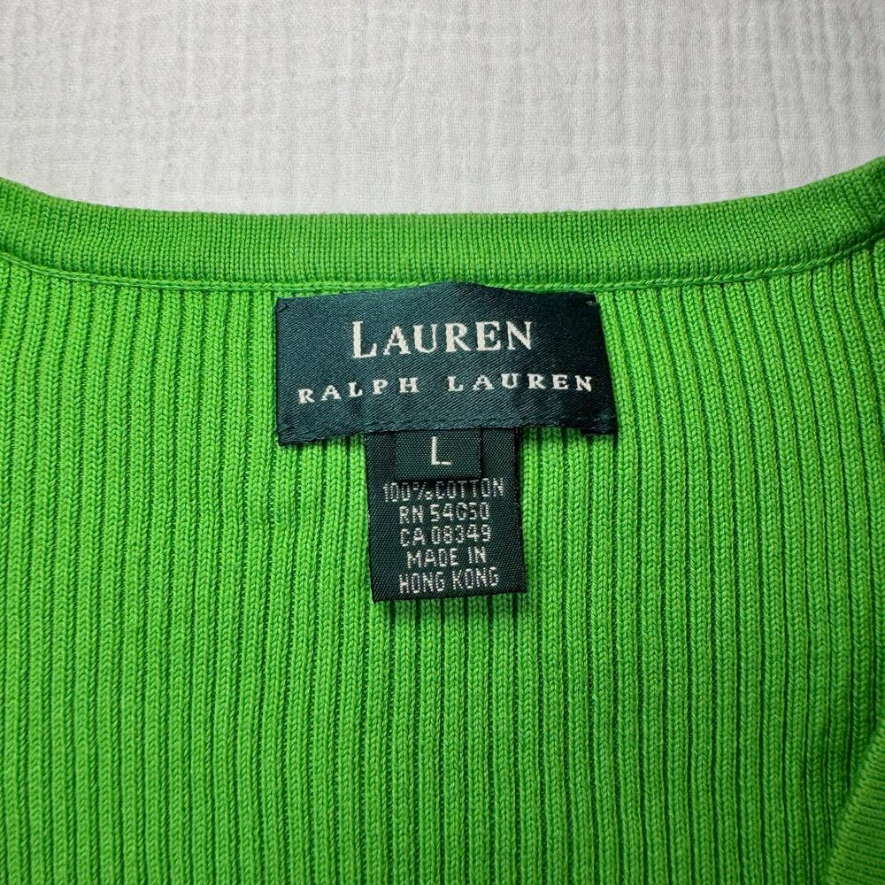 Lauren Ralph Lauren Sleeveless Top V-Neck Lime Green Women's Large Whimsy Y2K - Picture 11 of 16